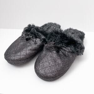 Michael Kors Slippers Fur Glitter Gunmetal Silver Size 6/7
